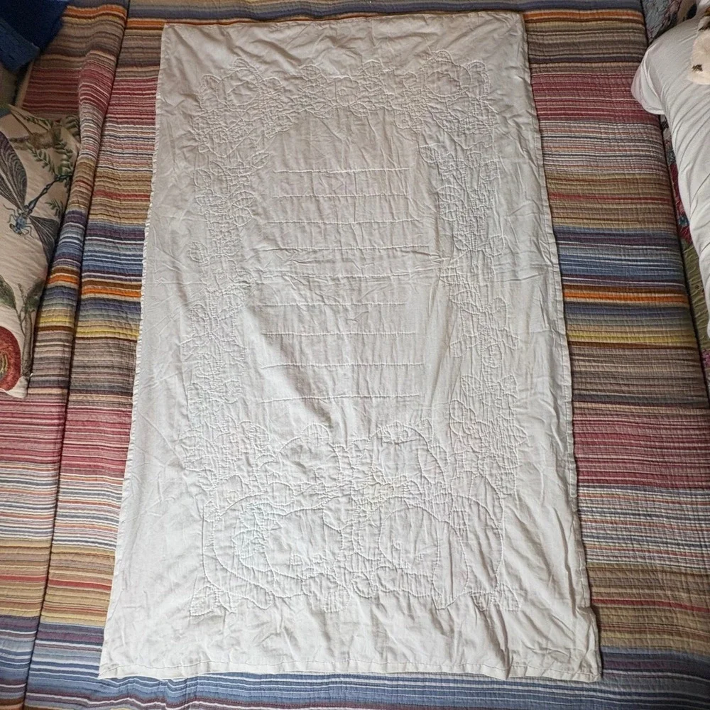 Vtg Hand Cross Stitch Baby Quilt Now I Lay Me Down to Sleep Animals Pastel